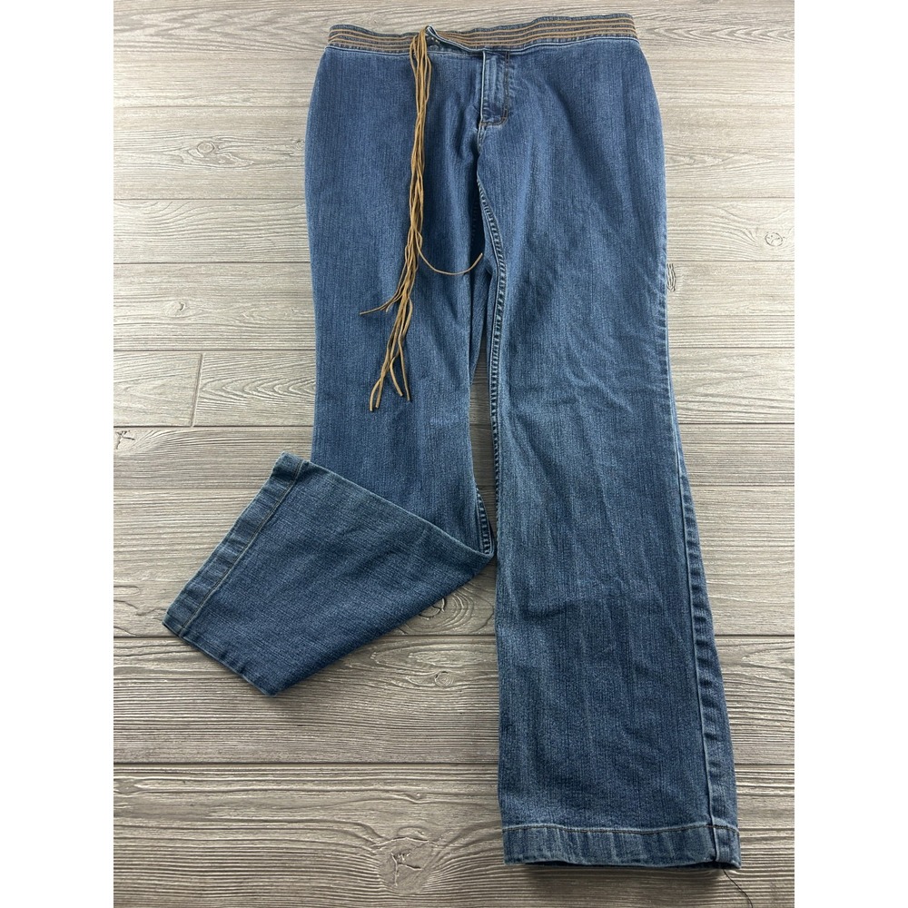 20X Twenty X Jeans Size 15/16X34 Western Leather Fringe Blue Denim Women's